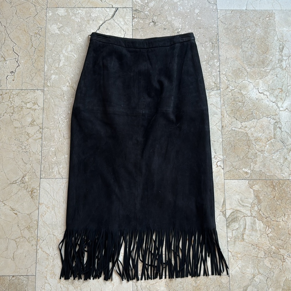 Altuzarra Black Suede Fringe Midi Skirt - Picture 2 of 4